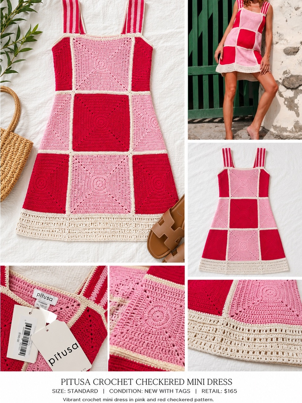 Handmade Crochet Patchwork Tank Top - Fuchsia & Light Pink S-M